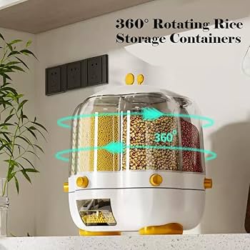 i6n 1 Storage Containers Set - Kitchen Boxes and Jars for Organization (Round Rice Dispenser)