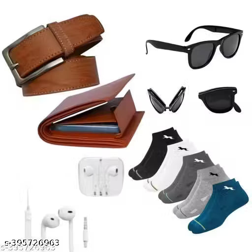 Latest trendy offeer Buy men wallet with card holder get belt earphones sunglass or 5 pair socks free